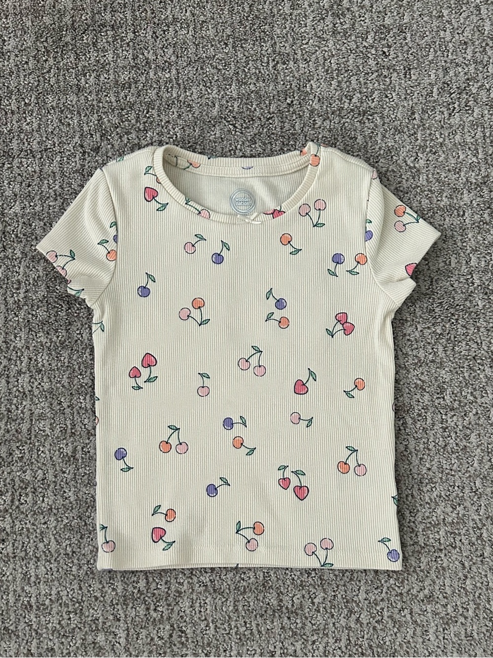 wonder nation Cream Short Sleeve Top with Multicolor Cherry Print